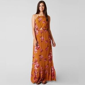 Daytrip New Size S High Neck Crochet Waist‎ Cut Out Back Tie Floral Maxi Dress